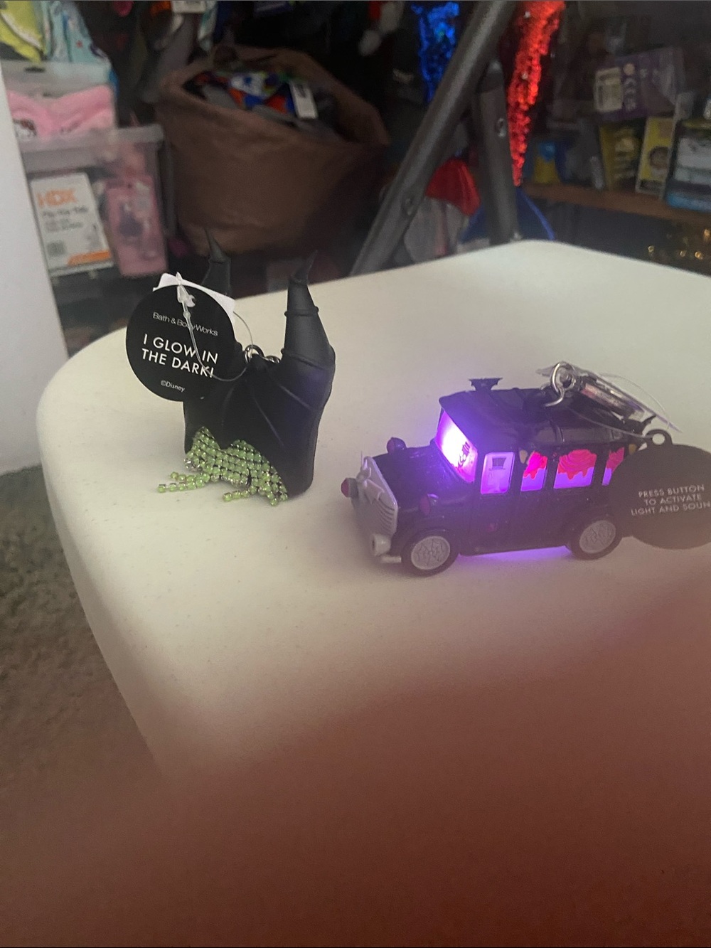 Glow-in-the- and sound light hand sanitizer holder